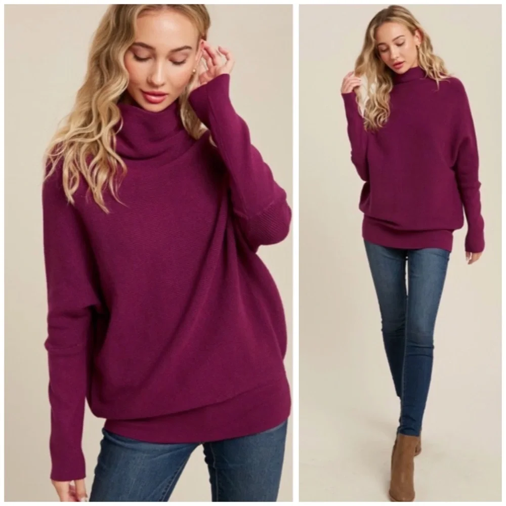 SOLD OUT Plum Slouch Neck Dolman Knit Pullover Sweater - Picture 1 of 3